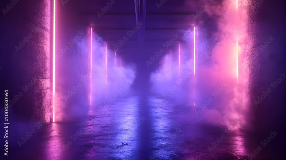 Abstract Neon Lights in a Foggy Corridor Abstract Neon Lights in a Foggy Corridor
