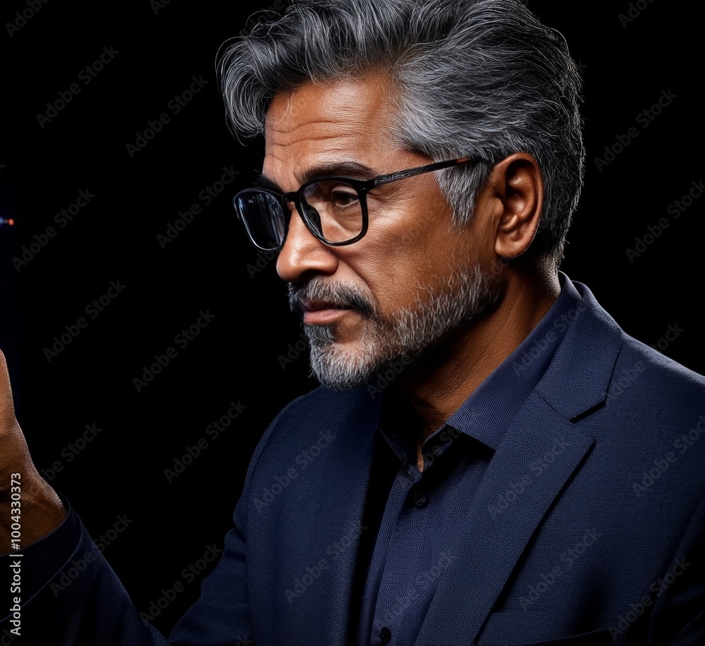 Intrigued Gaze: Mature Man Examining a Red Object Intrigued Gaze: Mature Man Examining a Red Object