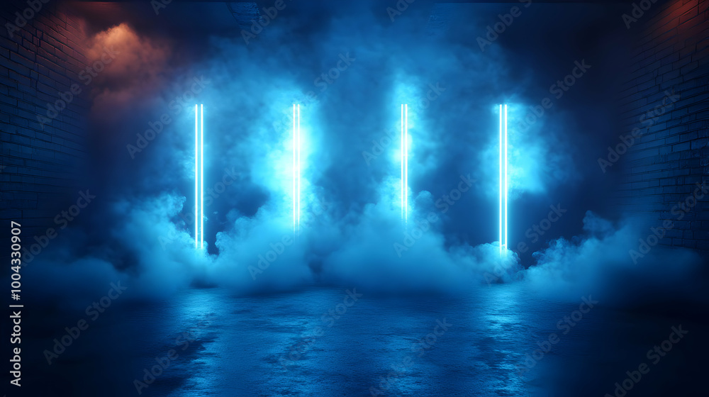 Abstract 3D Background with Blue Neon Lights and Smoke Abstract 3D Background with Blue Neon Lights and Smoke