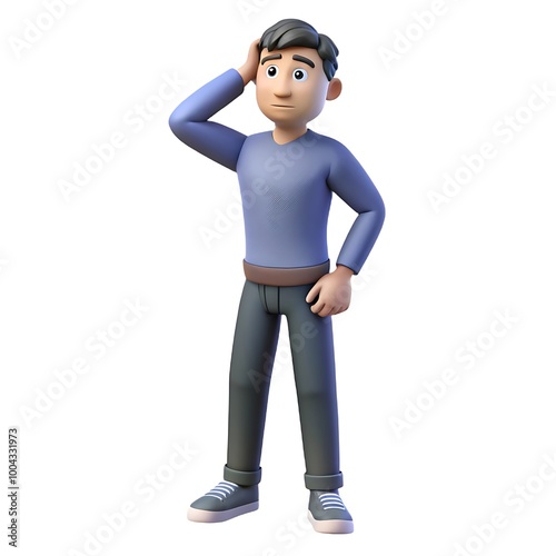 3D Boy Character, Depressed with Tension and Sad Facial Express