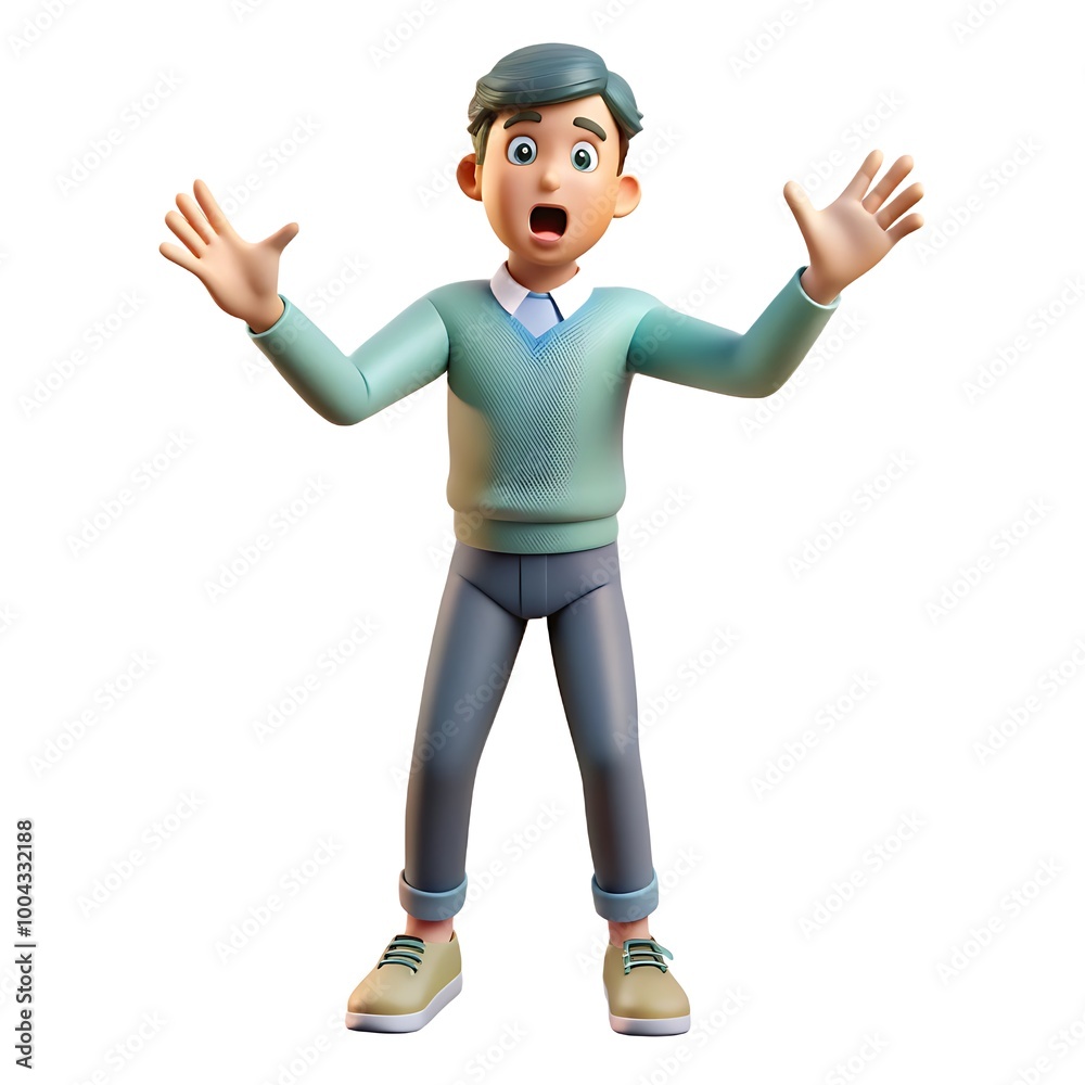 3D Surprised Boy Character with Shocked Expression