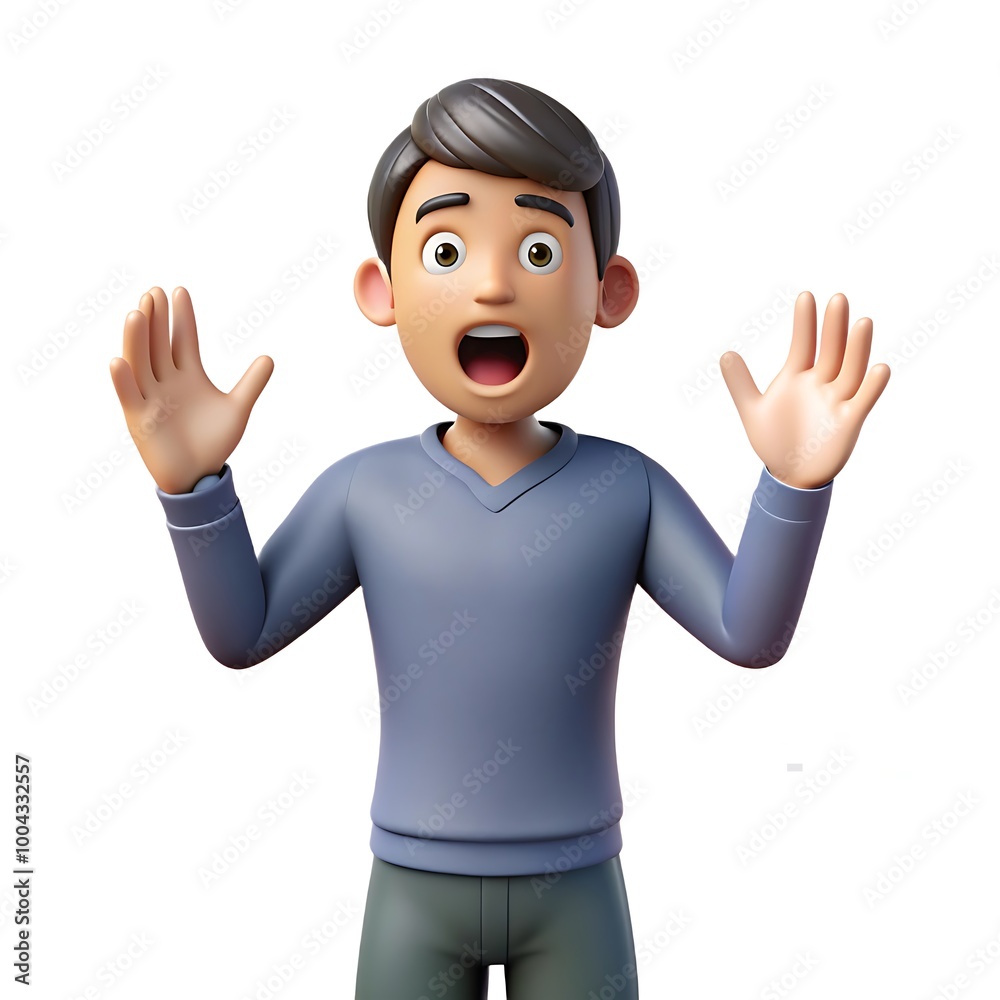 Personaje de niño sorprendido 3D con expresión de sorpresa Personaje de niño sorprendido 3D con expresión de sorpresa