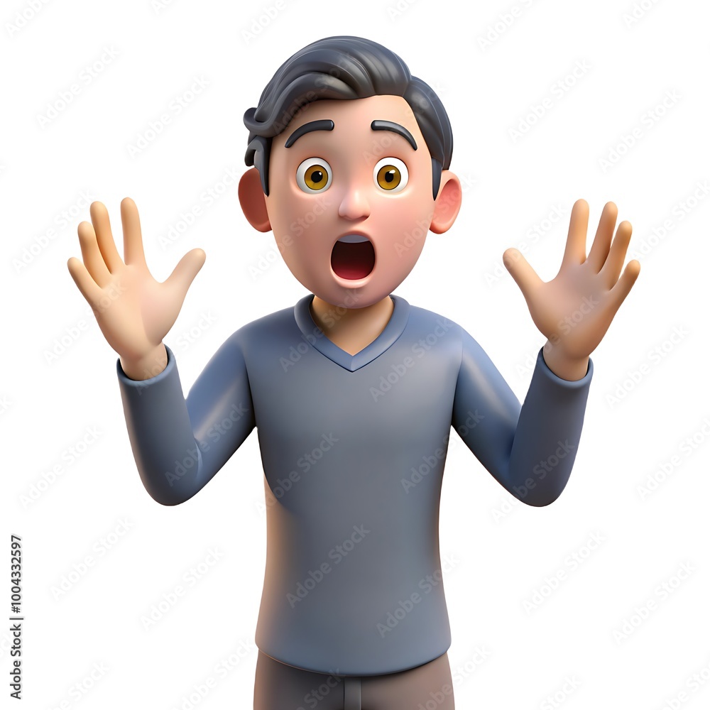 3D Surprised Boy Character with Shocked Expression 3D Surprised Boy Character with Shocked Expression
