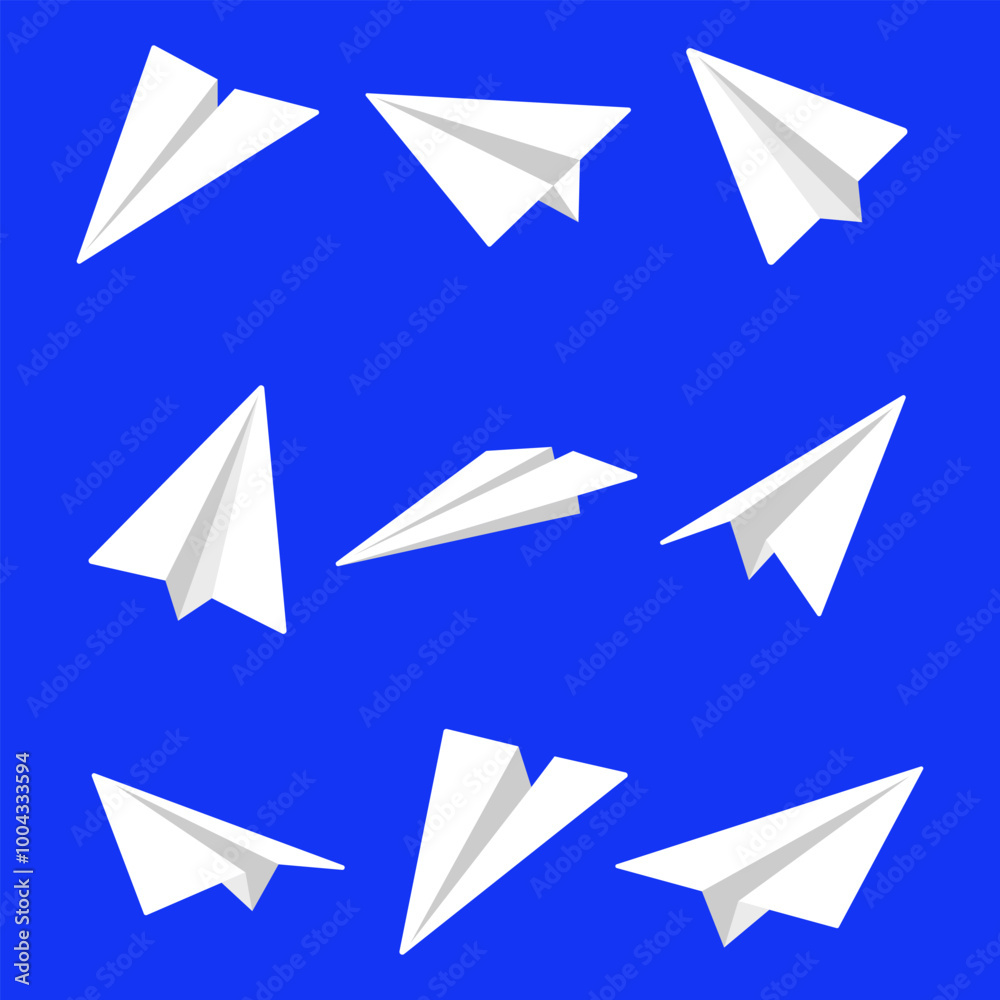 Fototapeta premium Handmade paper plane vector set in flat style isolated from background. Origami plane collection.