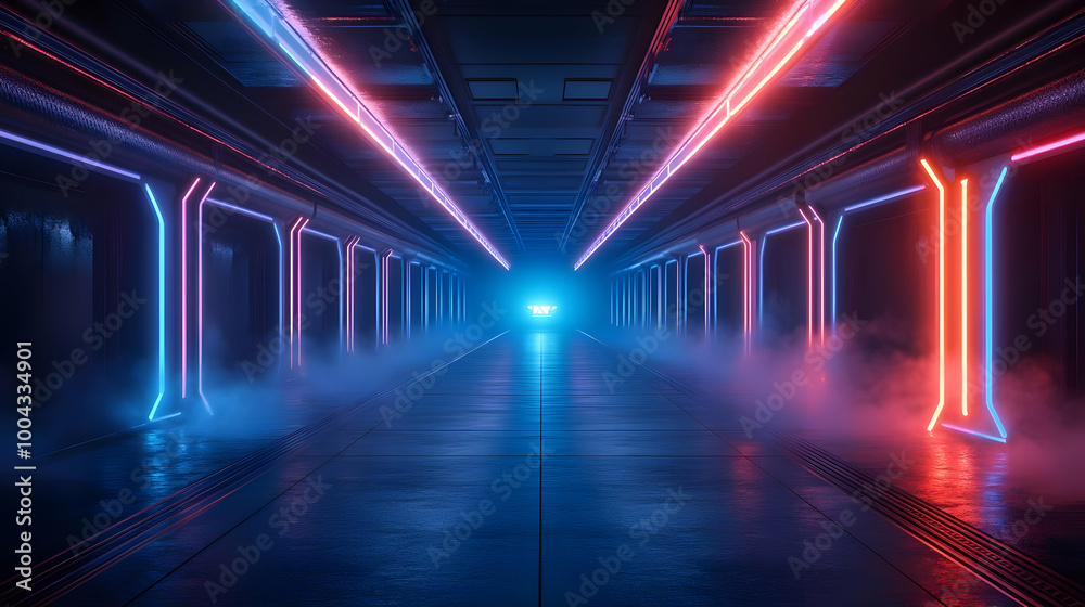 Futuristic Neon Corridor 3D Illustration Futuristic Neon Corridor 3D Illustration