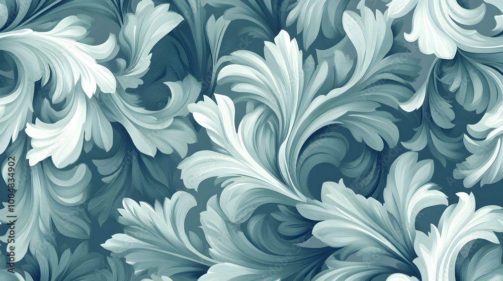 Elegant Floral Wallpaper Pattern with Curling Flourishes and Decorative Motifs for Vintage or Elegant Floral Wallpaper Pattern with Curling Flourishes and Decorative Motifs for Vintage or