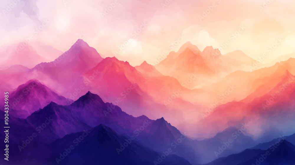 Serene misty mountain landscape at dawn with pastel colors and layered peaks in tranquil atmosphere. Abstract nature background. Serene misty mountain landscape at dawn with pastel colors and layered peaks in tranquil atmosphere. Abstract nature background.