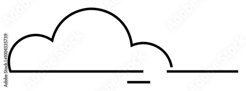 A simple black line drawing of a cloud with a horizontal line beneath it. Ideal for weather, minimalism, digital interfaces, data storage, and nature. Minimalist art style.