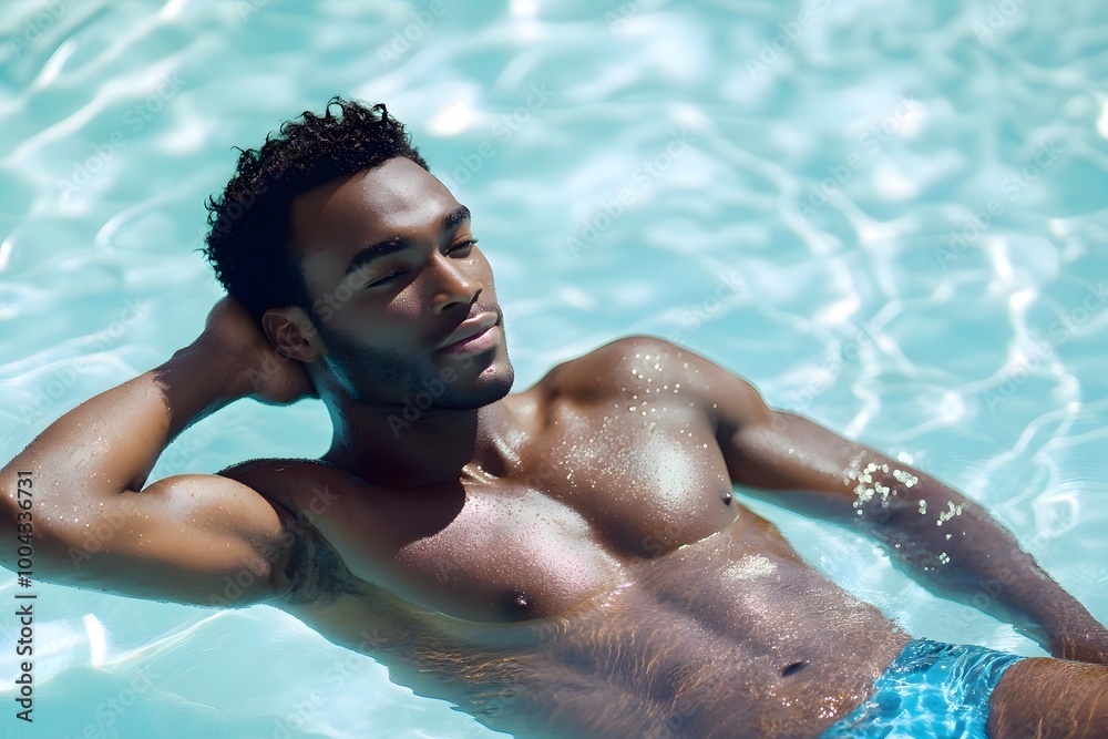 calm muscular handsome man swimming in a pool on the summer calm muscular handsome man swimming in a pool on the summer