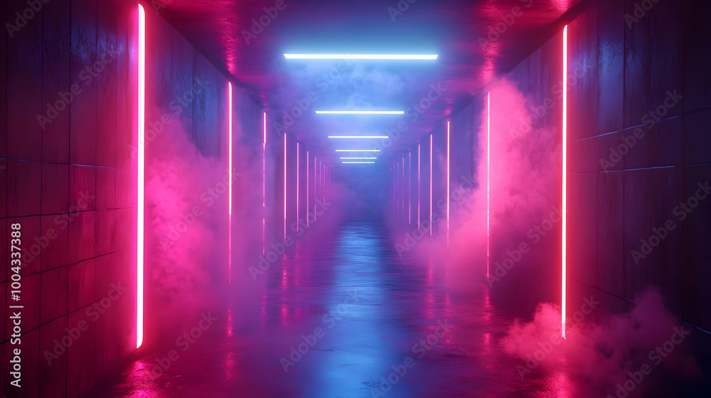 Neon Lights Corridor 3D Illustration Neon Lights Corridor 3D Illustration