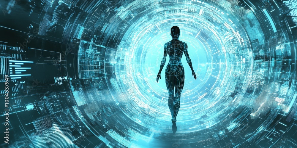 Cybernetic Systems and Biomechanics Integration: Illustrating the blend of human biological systems with cybernetic technology. Cybernetic Systems and Biomechanics Integration: Illustrating the blend of human biological systems with cybernetic technology.