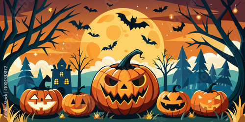 Harmonious Halloween pumpkin banner. Endless Halloween Party Poster