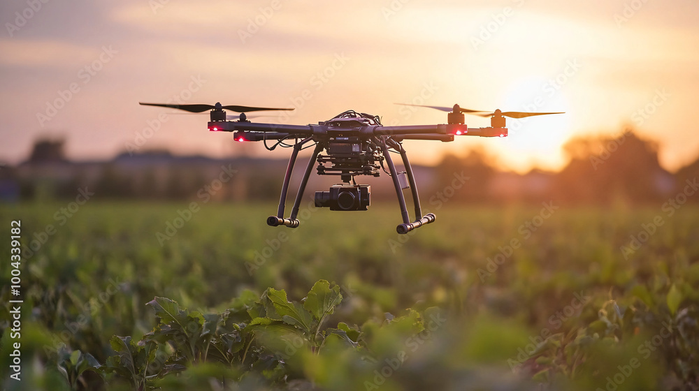 A smart agriculture drone monitoring crop health. A smart agriculture drone monitoring crop health.