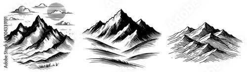 stylized mountain range with textured shading vector