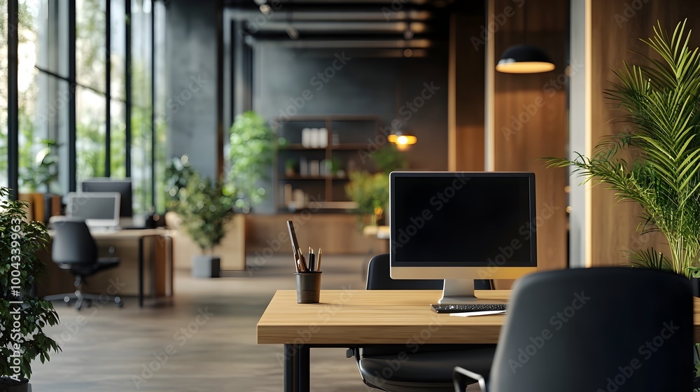 Minimalist and Functional Home Office Setup with Computer,Plant,and Accessories Minimalist and Functional Home Office Setup with Computer,Plant,and Accessories