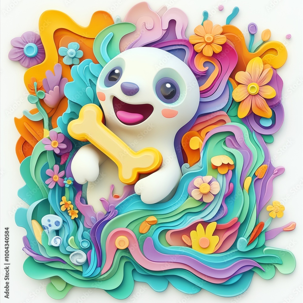 Whimsical 3D Floating Ghost Dog Claymation Sticker with Vibrant Pastel Colors Whimsical 3D Floating Ghost Dog Claymation Sticker with Vibrant Pastel Colors