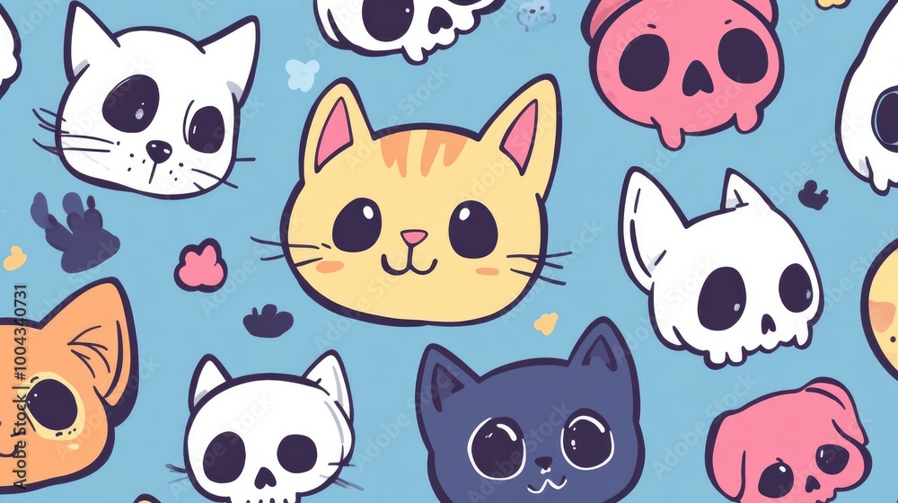 Cute Cats, Dogs, and Skulls Doodle Pattern Design for Creative Projects Cute Cats, Dogs, and Skulls Doodle Pattern Design for Creative Projects