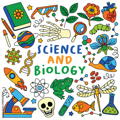 Hand drawn science and biology set element flat vector illustration