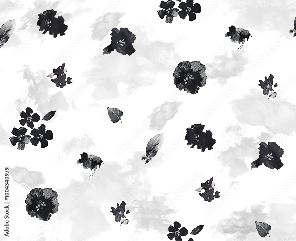 Naklejka premium Seamless watercolor effect flowers pattern, floral illustration. Fabric texture design.