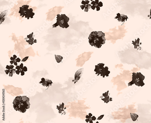 Fototapeta Naklejka Na Ścianę i Meble -  Seamless watercolor effect flowers pattern, floral illustration. Fabric texture design.