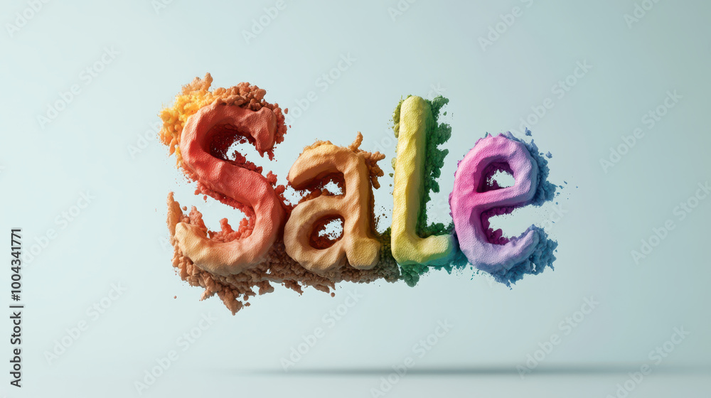 Naklejka premium Bright and colorful text spelling Sale creates eye catching visual effect, perfect for promotions and advertisements. vibrant hues evoke excitement and attract attention