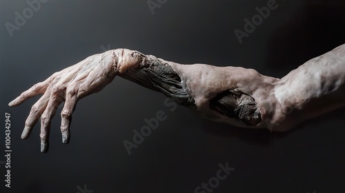 Close-Up of a Realistic Human Arm with Exposed Muscles and Bones