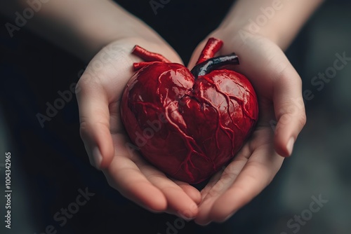 hands holding real human heart