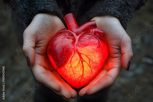 hands holding real human heart