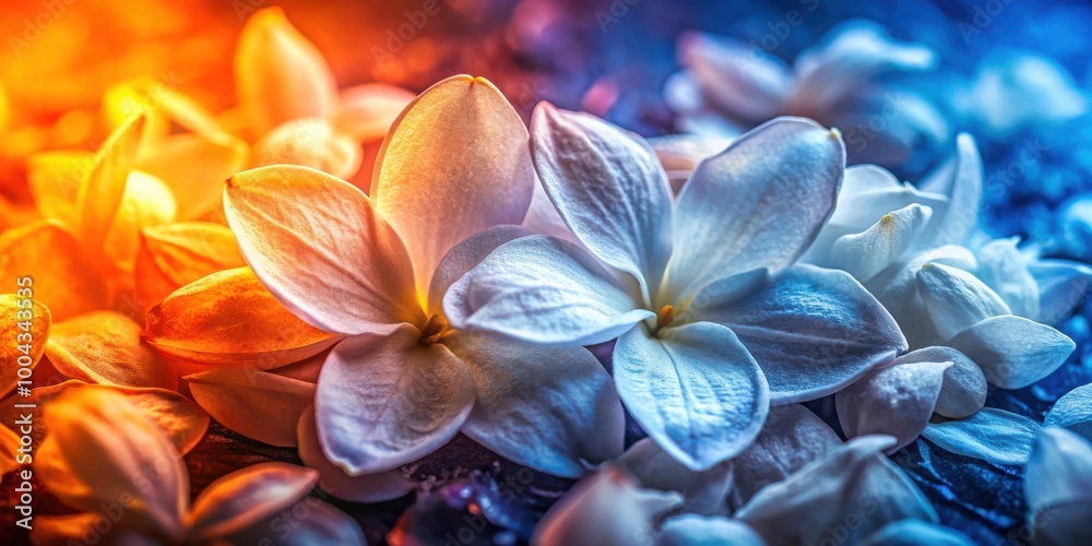 Fototapeta premium Thermal contrast macro captures jasmine petals in hot and cold tones for unique calming contrast