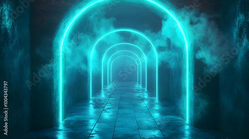 Blue Neon Archway Abstract Background