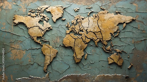 Fractured World Map Symbolizing Disrupted Global Trade and Geopolitical Tensions