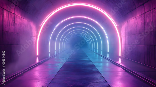 Neon Lights Tunnel 3D Illustration