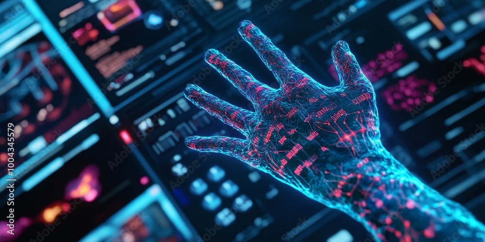 Obraz premium Biotechnology in Human-Machine Interfaces: Showcasing the integration of biological elements with advanced technology.