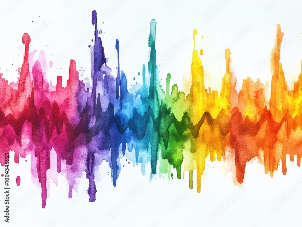 Fototapeta premium Colorful Watercolor Sound Waves Abstract Art