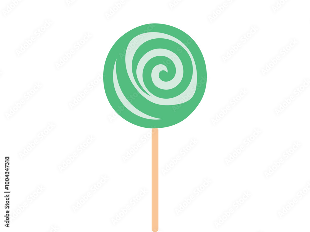 Green Spiral Lollipop on a stick Isolated on White Background. Concept of Sweet Candy, Spiral Design, Confectionery Illustration. Print, Icon, Design Element Green Spiral Lollipop on a stick Isolated on White Background. Concept of Sweet Candy, Spiral Design, Confectionery Illustration. Print, Icon, Design Element