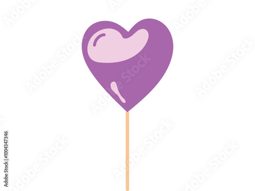 Pink heart-shaped lollipop on a stick isolated on a white background. Concept of sweet candy, sugary treat, Valentine's Day, love symbol. Design element for sweets packaging, candy shop