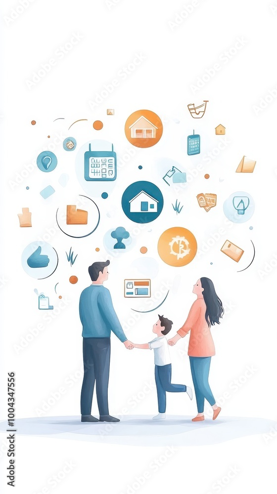 Family Holding Hands in a Cozy Room Illustration Family Holding Hands in a Cozy Room Illustration