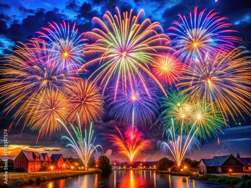 Spectacular Fireworks Display Illuminating the Night Sky with Colorful Bursts of Light and Energy