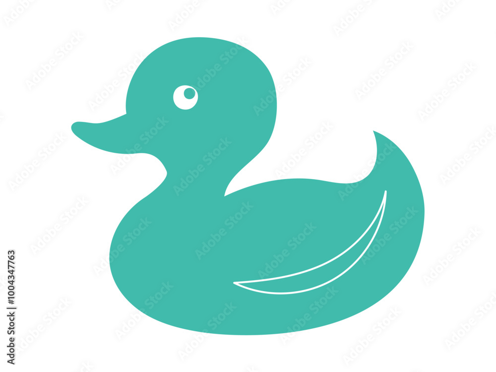 Green rubber duck isolated on white background. Flat cartoon illustration. Concept of kids' bath toys, cute bird, bright art, duckling. Icon, design element, playful toy for children Green rubber duck isolated on white background. Flat cartoon illustration. Concept of kids' bath toys, cute bird, bright art, duckling. Icon, design element, playful toy for children