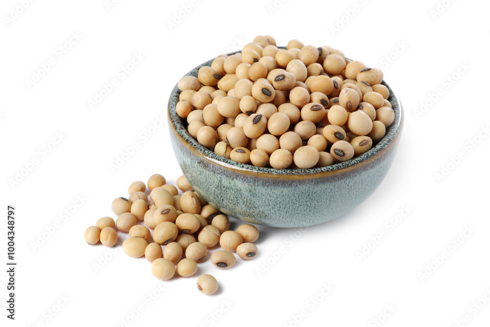 Soy beans in bowl isolated on white Soy beans in bowl isolated on white