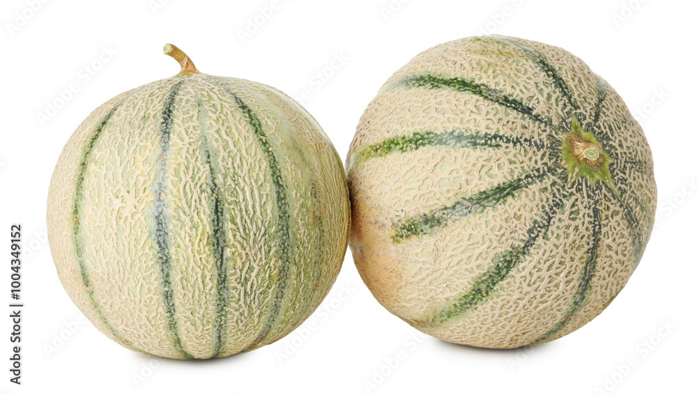 Two whole Cantaloupe melons isolated on white Two whole Cantaloupe melons isolated on white