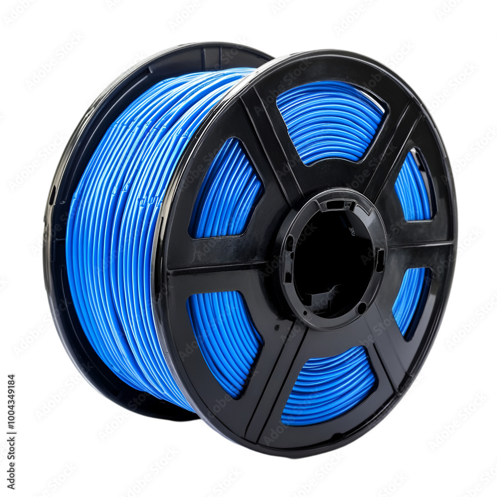 Fototapeta premium Metal Portable Pre-Terminated TPU Fiber Optic Cable Drum Reel on White Background 