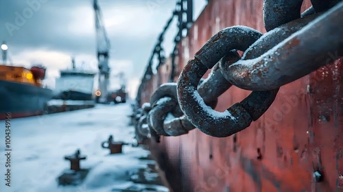 Shipping Dock Locked Down by Heavy Chains and Padlocks,Trade Blockade Visual