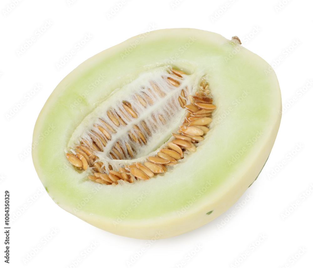 Half of fresh honeydew melon isolated on white Half of fresh honeydew melon isolated on white