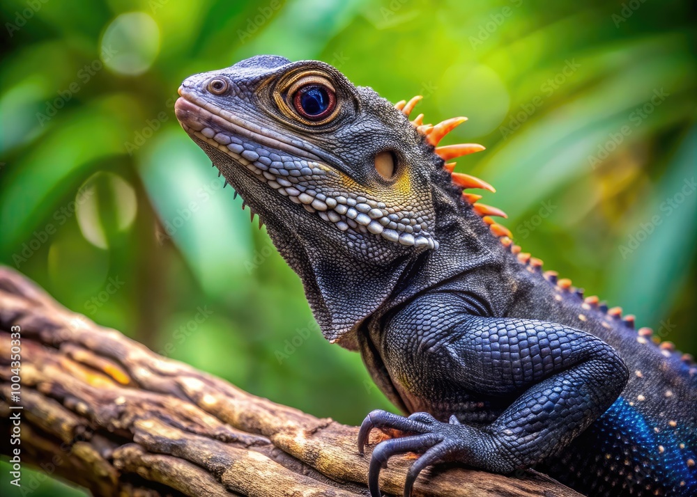 Stunning Black Lizard on a Branch in Natural Habitat Showcasing Unique Scales and Textures Stunning Black Lizard on a Branch in Natural Habitat Showcasing Unique Scales and Textures