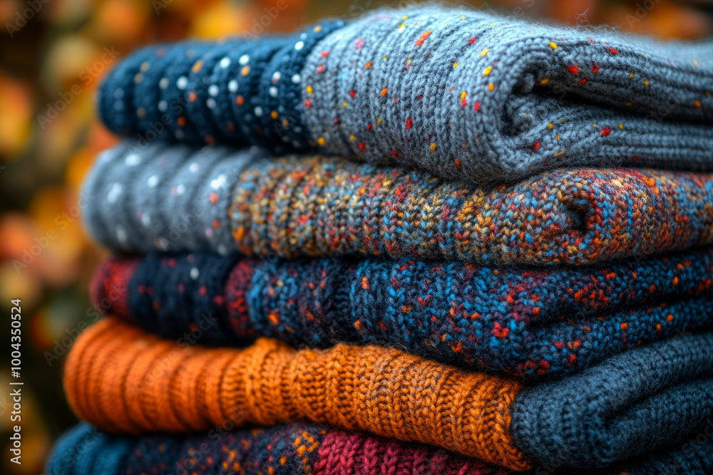 A pile of knit sweaters with different colors and patterns A pile of knit sweaters with different colors and patterns