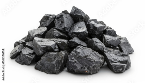 Isolated Heap of Coal, Mineral Deposits on White