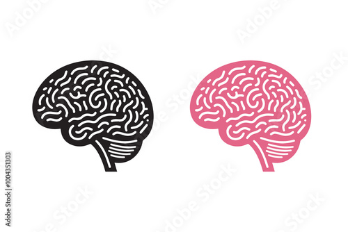 Human brain  silhouette line art Illustration