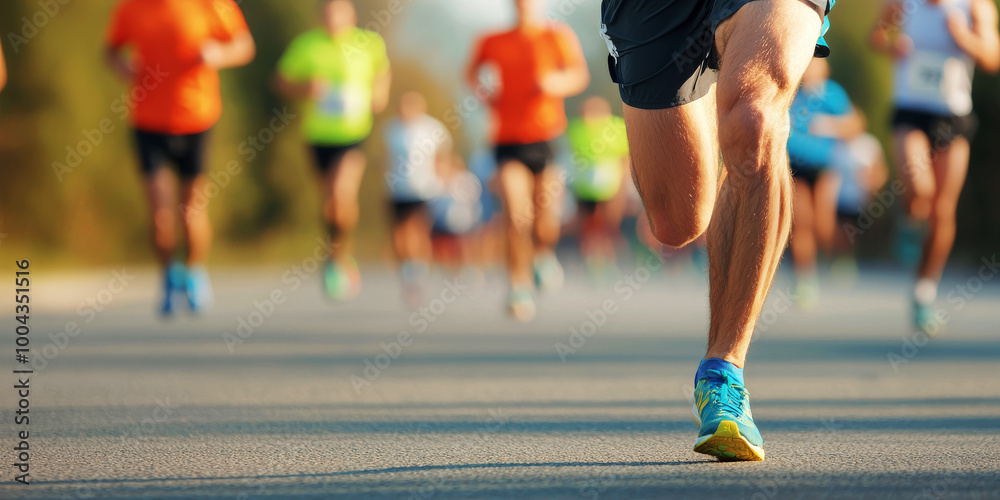 Runners on street during marathon, showcasing determination and speed Runners on street during marathon, showcasing determination and speed
