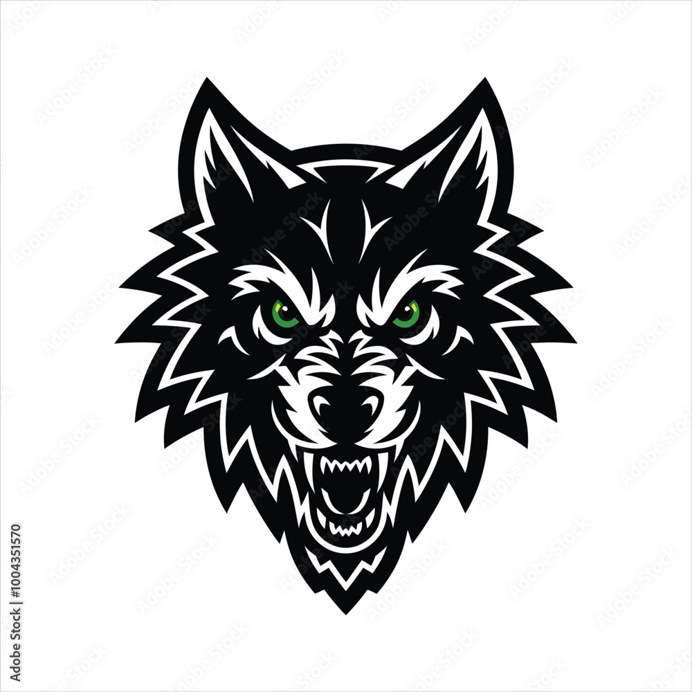 Obraz premium Aggressive Wolf Logo vector with Green Eyes 